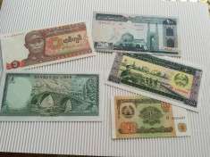 Bancnote din Asia, Myanmar,Liban,Iran, Laos, Tadjikistan- toate UNC foto