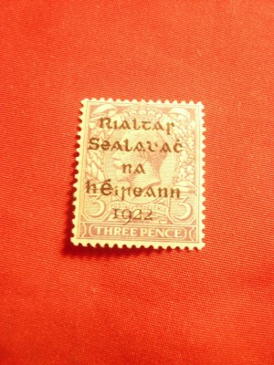 Timbru 3 penny Marea Britanie supratipar pt. Irlanda 1922 ,sarniera foto