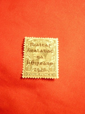 Timbru 4 penny Marea Britanie supratipar pt. Irlanda 1922 ,sarniera foto