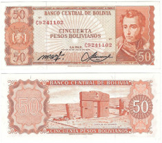 !!! BOLIVIA - 50 PESOS BOLIVIANOS 1962 - P 162 a 20 - UNC / SERIA C9 foto