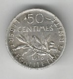 FRANTA 50 CENTI CENTIMES 1918 ARGINT STARE EXCELENTA, Europa