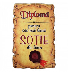 Magnet Diploma pentru cea mai buna SOTIE din lume, lemn Elegant Collection foto