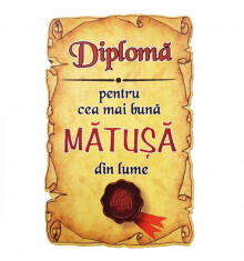 Magnet Diploma pentru Cea mai buna MATUSA din lume, lemn Elegant Collection foto