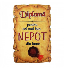 Magnet Diploma pentru Cel mai bun NEPOT din lume, lemn Elegant Collection foto