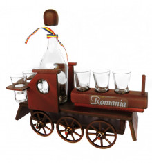 Minibar locomotiva din lemn cu sticla si paharute CDT-12-OSH Elegant Collection foto