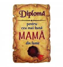 Magnet Diploma pentru cea mai buna MAMA din lume, lemn Elegant Collection foto