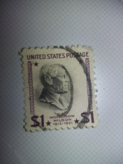 TIMBRU USA $ 1.00,Timbru vechi de colectie,President Woodrow Wilson 1913 - 1921 foto