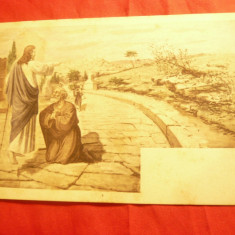 Ilustrata tematica religioasa - Iisus si Sf.Petru - Litografie inc.sec.XX
