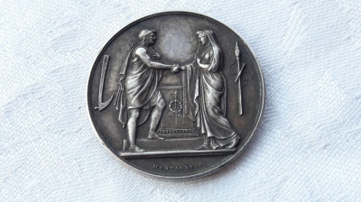 1790 FRANTA argint ANIVERSARE CASATORIE gravor MONTAGNY FLEURY patina MINUNATA foto