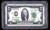 Lingou Two Dollars Bancnota 2 Dolari Bullion Bar USA
