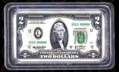 Lingou Two Dollars Bancnota 2 Dolari Bullion Bar USA foto