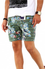 Pantaloni verzi scurti pentru barbati - cu imprimeu floral - A1795 foto