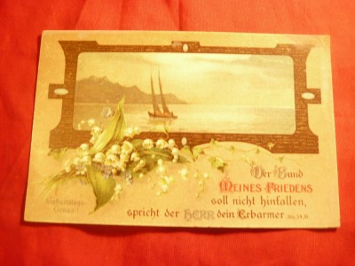 Ilustrata- Felicitare - Peisaj cu barca circ. 1928 ,francat cu straif 3x1 leu Mi foto