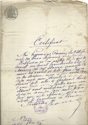 AMS# - CERTIFICAT / DOCUMENT 1888 CU TIMBRU FIXU, 1 LEU foto