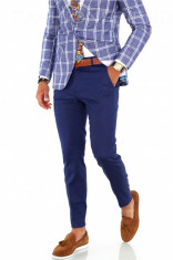 Pantaloni albastri, slim fit, pentru barbati, eleganti, PREMIUM, A1848 foto