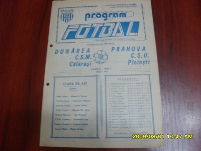 Program Dunarea calarasi - Prahova Ploiesti