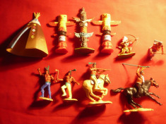 Set 15 Figurine Indieni ,1 cort ,3 Totemuri , 4 cai -Timpo Toys Britains Anglia foto