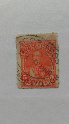 Juan Jose Flores, 5 c, Ecuador, 1892, circulat foto