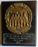 100 DE ANI DE ACTIVITATE CORALA - RESITA 1872-1972, medalie SUPERBA