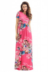 RV449-55 Rochie maxi de vara, cu imprimeu floral, maneci scurte si buzunare foto