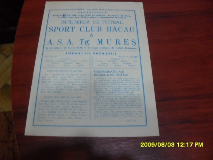 program SC Bacau - ASA TG. Mures