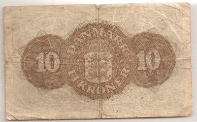 DANEMARCA 10 KRONER COROANE 1944 BD U foto