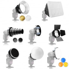 Kit pt blitz patina SGA-K9 - snoot, grid, beauty dish, globe diffuser, barndoor, softbox cu montura universala foto