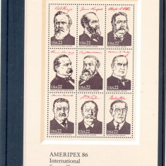 USA-1986-Bloc de 9 timbre PRESEDINTII AMERICII tip III-nestampilat,excelent,MNH