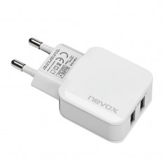 Incarcator Priza NEVOX dual USB cu AUTO-ID 2x2.4Amp, White foto