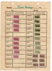 TIMBRE FISCALE COTIZATIE SINDICAT COTOR CCS CARTON DE EVIDENTA 1951-1952 foto