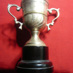 Cupa din metal argintat , baza plastic , h.total= 13,5 cm