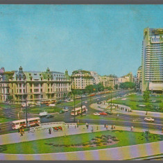 CPI B 10521 CARTE POSTALA - BUCURESTI. PIATA UNIVERSITATII, AUTOBUZE, AUTOTURISM