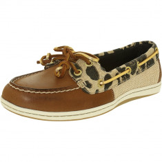 Sperry dama Firefish Animal Leather Fabric Tan Leopard Ankle-High Flat Shoe foto