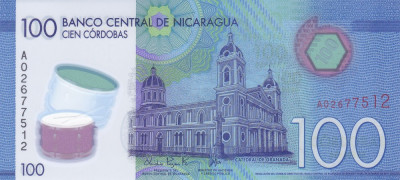 Bancnota Nicaragua 100 Cordoabs 2014 - P212 UNC ( polimer ) foto