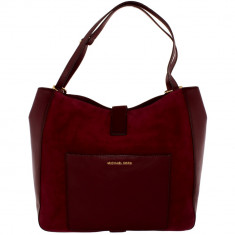 Geanta Michael Kors Dama Large Quincy Suede Shoulder Leather Messenger Bag Tote - Plum foto