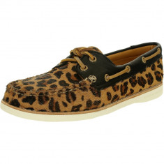 Sperry dama Gold Authentic Originals Boat Leather Natural Leopard Ankle-High Flat Shoe foto