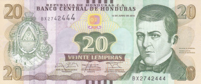 Bancnota Honduras 20 Lempiras 2014 - P100b UNC foto