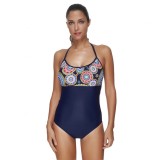 Costum de baie intreg monokini floral mandala, Bleumarin, O piesa, S/M