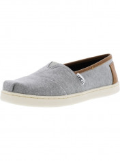 Toms Classic Chambray Frost Grey Leather Trim Ankle-High Canvas Slip-On Shoes foto