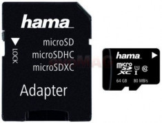 Card de memorie Hama microSDXC, 64GB, Clasa 10, pana la 80 MB/s, UHS-I + Adaptor SD foto