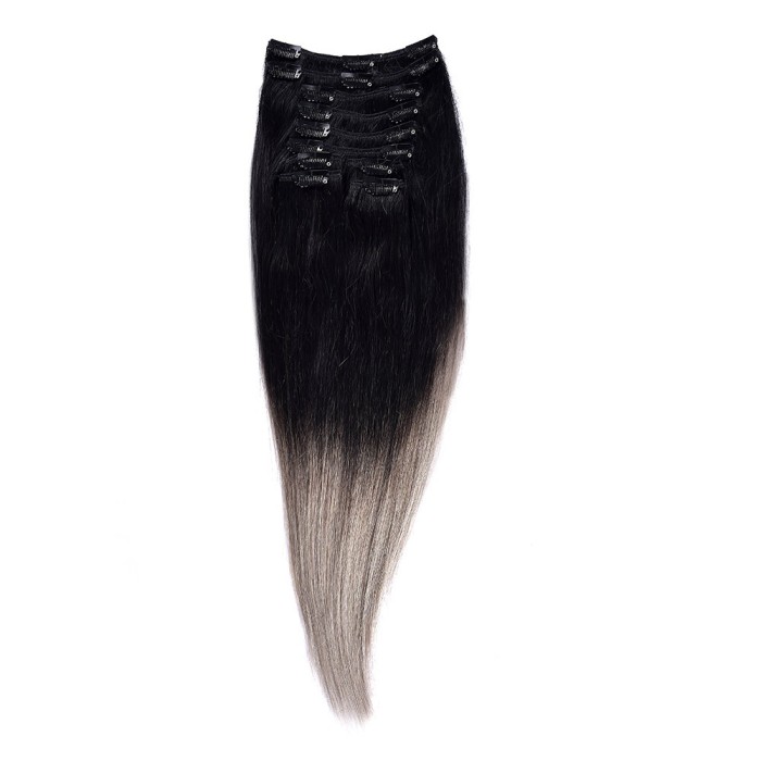 Clip-On Par Natural 50cm 100gr Ombre Negru-Gri #T1/Mettalicsilver foto mare Clip-On Par Natural 50cm 100gr Ombre Negru-Gri #T1/Mettalicsilver foto mare