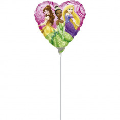 Balon mini folie Disney Princess - 23 cm, umflat + bat cu rozeta, Amscan 26401 foto