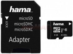 Card de memorie Hama microSDHC, 8GB, Clasa 10, UHS-I, pana la 45 MB/s + Adaptor SD foto