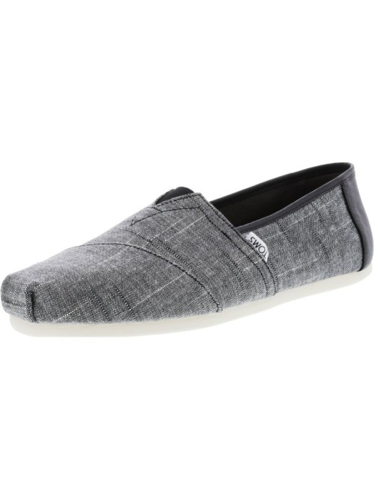 Toms barbati Classic Textured Chambray Black Trim Ankle-High Fabric Slip-On Shoes foto mare Toms barbati Classic Textured Chambray Black Trim Ankle-High Fabric Slip-On Shoes foto mare