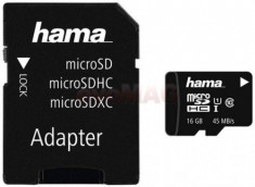 Card de memorie Hama microSDHC, 16GB, Clasa 10, UHS-I, pana la 45 MB/s + Adaptor SD foto