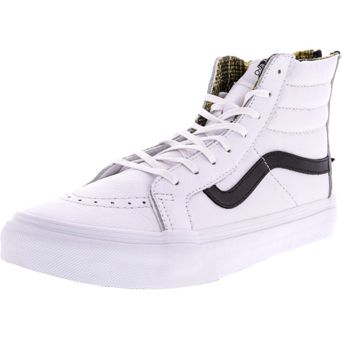 Vans Sk8-Hi Slim Zip Plaid Flannel True White / Black High-Top Leather Skateboarding Shoe foto mare Vans Sk8-Hi Slim Zip Plaid Flannel True White / Black High-Top Leather Skateboarding Shoe foto mare