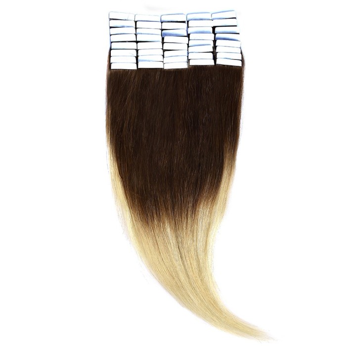 Tape-In Par Natural 50cm 40suv 100gr Ombre Saten Ciocolatiu-Blond Deschis #T4/60 Tape-In Par Natural 50cm 40suv 100gr Ombre Saten Ciocolatiu-Blond Deschis #T4/60