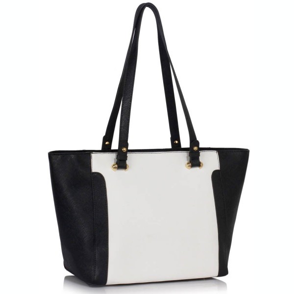 LS00497 - Black /White Grab Shoulder Handbag foto mare LS00497 - Black /White Grab Shoulder Handbag foto mare