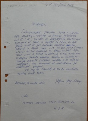 Text olograf Stefan Augustin Doinas , 1960 foto