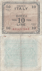 1943, 10 lire (P-M19b) - Italia! (CRC: 60%) foto
